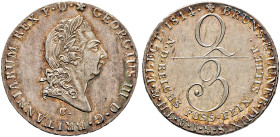 Braunschweig-Calenberg-Hannover. Georg III. 1760-1820 
2/3 Taler 1814 -Clausthal-. Welter 2811. Smith 228 Prachtexemplar mit herrlicher Patina, fast ...