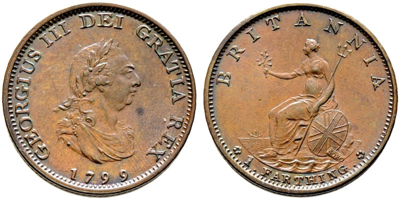 Großbritannien. George III. 1760-1820 
Cu-Farthing 1799 -Soho Mint, Birmingham-...