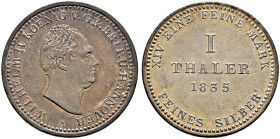 Braunschweig-Calenberg-Hannover. Wilhelm IV. 1830-1837 
Taler 1835 A. AKS 63, J. 51, Thun 153, Kahnt 220. feine alte Patina, vorzüglich-Stempelglanz