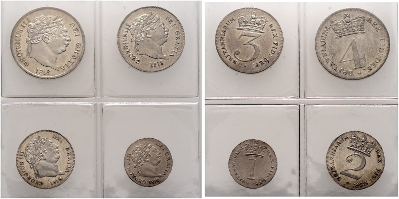Großbritannien. George III. 1760-1820 
Maundy Set 1818 (4,3,2,1 d). Spink 3792....