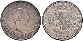 Braunschweig-Calenberg-Hannover. Ernst August 1837-1851 
Taler 1838. Kleiner Kopf des Königs nach rechts und ohne Signatur W am Halsabschnitt. AKS 99...
