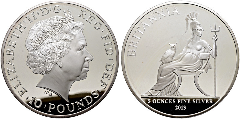 Großbritannien. Elizabeth II. 1953-2022 
10 Pounds 2013. Sitzende Britannia mit...
