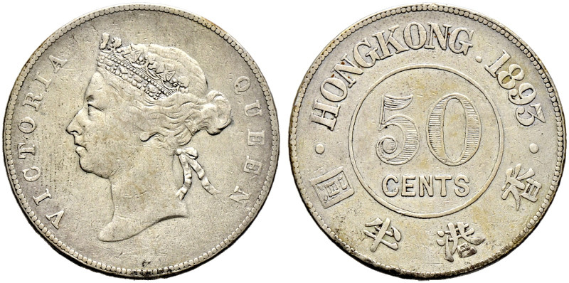Hongkong (Britisch). 
50 Cents 1893. KM 9.1. sehr schön
