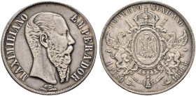 Mexiko. Maximilian I. von Habsburg 1864-1867 
Peso 1866 -Mexiko-Stadt-. KM 388.1. feine Patina, sehr schön-vorzüglich