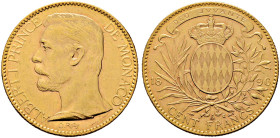 Monaco. Albert I. 1889-1922 
100 Francs 1896 -Paris-. Fr. 13, Schl. 11, Gad. (1989) 108. 32,43 g überdurchschnittliche Erhaltung, gutes vorzüglich
