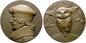 Niederlande-Königreich. Wilhelmina 1890-1948 
Bronzemedaille 1936 von I. Housz (bei Kon. Begeer), auf Erasmus von Rotterdam (1466 oder 1469-1536, Hum...