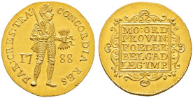 Niederlande-Utrecht, Provinz. 
Ritterdukat 1788. Delm. 965, Fr. 285. 3,50 g Prachtexemplar, fast Stempelglanz
