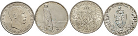 Norwegen. Haakon VII. 1905-1957 
Lot (2 Stücke): 2 Kroner 1913 sowie 2 Kroner 1914. Verfassung. KM 370,377. fast Stempelglanz