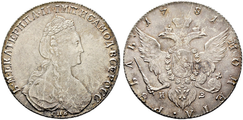 Russland. Katharina II. 1762-1796 
Rubel 1781 -St. Petersburg-. Bitkin 230, Uzd...