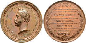 Russland. Alexander II. 1855-1881 
Bronzemedaille 1857 von J. Minheymer, auf die Neueröffnung der Universität Warschau unter dem Namen "Medizinisch-C...