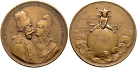Russland. Nikolaus II. 1894-1917 
Bronzene Spottmedaille o.J. (1914) von Mayer und Wilhelm, auf die Beistandsverträge zwischen Russland und Frankreic...