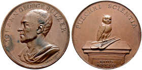Schweiz-Winterthur. 
Bronzemedaille o.J. von A. Abramson, auf den Philosophen Johann Georg Sulzer (1720-1779). Dessen Brustbild nach links / Säulenka...