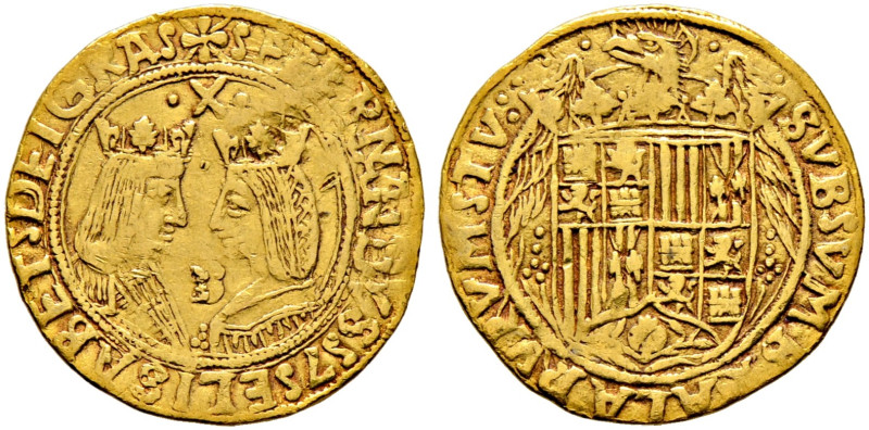 Spanien. Ferdinand und Isabel 1474-1504 
Doppelte Excelente o.J. -Sevilla-. Bei...