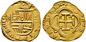 Spanien. Philipp III. 1598-1621 
2 Escudos 1615 (?, Jahreszahl nicht eindeutig lesbar) -Sevilla-. Gekröntes Wappen / Kreuz im Vierpass, in den Winkel...