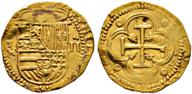 Spanien. Philipp III. 1598-1621 
2 Escudos o.J. -Toledo-. Gekröntes Wappen / Kreuz im Vierpass, in den Winkeln Ringel. CCT 80, Fr. 170. 6,55 g leicht...