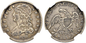 USA. 
Quarter Dollar (25 Cents) 1836 -Philadelphia-. Liberty Cap. KM 55. In Plastikholder der NGC (slabbed) mit der Bewertung VF 30 sehr schön
