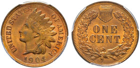 USA. 
1 Cent 1904 -Philadelphia-. Bronze. Indian Head. KM 90a. In Plastikholder der PCGS (slabbed) mit der Bewertung MS 65 RB Prachtexemplar, Stempel...