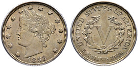 USA. 
5 Cents 1883 -Philadelphia-. Liberty Nickel without "CENTS". KM 111. In Plastikholder der PCGS (slabbed) mit der Bewertung MS 63 selten in dies...