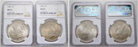 USA. 
Lot (2 Stücke): Peace Dollar 1923 und 1924 -Philadelphia-. KM 150. Jeweils in Plastikholder der NGC (slabbed) mit der Bewertung MS 65 vorzüglic...