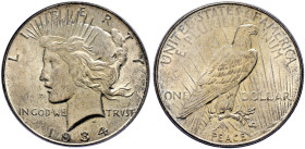 USA. 
Peace Dollar 1934 -Philadelphia-. KM 150. In Plastikholder der PCGS (slabbed) mit der Bewertung MS 62 vorzüglich-prägefrisch