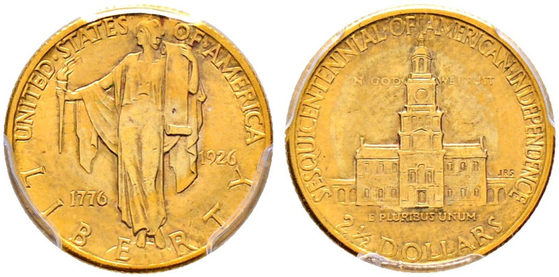 USA. 
Gedenk- 2 1/2 Dollars 1926 -Philadelphia-. U.S. Sesquicentennial. KM 161,...