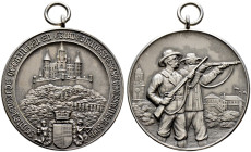 Hohenzollern-Hechingen, Stadt. 
Tragbare, mattierte Silbermedaille 1914 von Mayer und Wilhelm, auf das Einweihungs-Festschießen der Schützengilde. An...