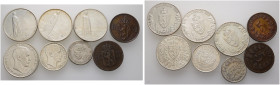8 Stücke: NORWEGEN. 2 Kroner 1914 auf die Verfassung (3x) und 1917, 1 Krone 1914, 50 Öre 1885 (Henkelspur) sowie 5 Öre 1878 und 1907. sehr schön, sehr...