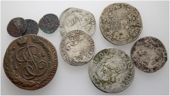 10 Stücke: FRANKREICH, Teston 1563 -Paris- (Charles IX.); ITALIEN-VENEDIG, 4x kleine Billonmünze; RUSSLAND, Cu-5 Kopeken 1791 -Annensk- sowie SPANISCH...