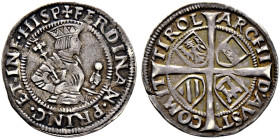 Haus Habsburg. Ferdinand I. 1521-1564 
Sechser o.J. -Hall-. Markl 1642ff, MT 89, Schulten 4509. feine Patina, winziger Schrötlingsfehler am Rand, seh...