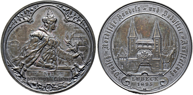 Lübeck, Stadt. 
Silberne Prämienmedaille 1895 unsigniert, der deutsch-nordische...