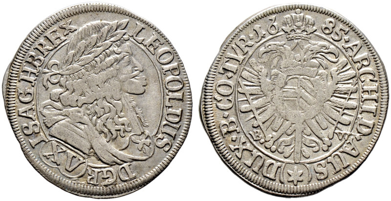 Haus Habsburg. Leopold I. 1657-1705 
15 Kreuzer 1685 -Mainz-. Sogenannte "Hohen...