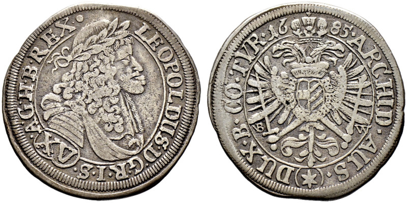 Haus Habsburg. Leopold I. 1657-1705 
15 Kreuzer 1685 -Mainz-. Sogenannte "Hohen...