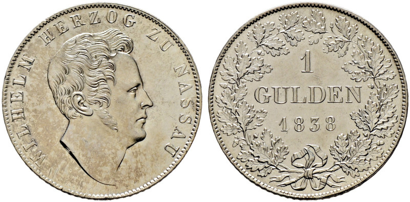 Nassau. Wilhelm 1816-1839 
Gulden 1838. AKS 43, J. 44. BST 868 gutes vorzüglich...