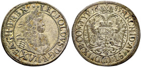 Haus Habsburg. Leopold I. 1657-1705 
15 Kreuzer 1685 -Würzburg-. Sogenannte "Hohenlohe-Prägung". Stempelvariante zum vorherigen Stück. Her. 1110. Slg...
