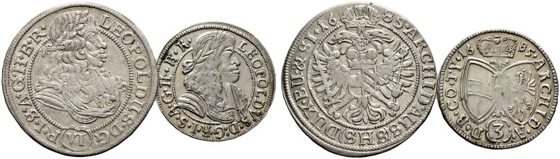 Haus Habsburg. Leopold I. 1657-1705 
Lot (2 Stücke): 6 Kreuzer 1685 -Breslau- u...