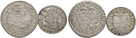 Haus Habsburg. Leopold I. 1657-1705 
Lot (2 Stücke): 6 Kreuzer 1685 -Breslau- und 3 Kreuzer 1685 -Hall-. Her. 1215 und 1429. sehr schön-vorzüglich