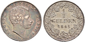 Nassau. Adolph 1839-1866 
1/2 Gulden 1845. AKS 67, J. 48. BST 872 sehr schön-vorzüglich/vorzüglich