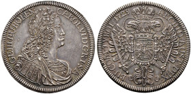 Haus Habsburg. Karl VI. 1711-1740 
Taler 1729 -Hall-. Her. 348, Dav. A1054, Voglh. 259/4, MT 851. -Walzenprägung- feine Patina, winzige Kratzer auf d...
