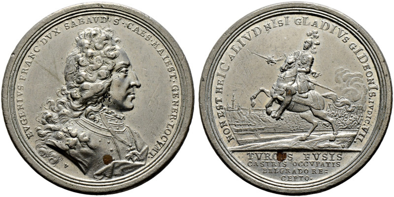 Haus Habsburg. Karl VI. 1711-1740 
Zinnmedaille mit Kupferstift 1717 von G.W. V...