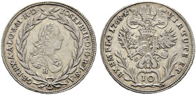 Haus Habsburg. Josef II., Mitregent 1764-1780 
10 Kreuzer 1768 -Günzburg-. Her. 247. Reißen. 36 selten, sehr schön