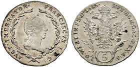 Haus Österreich. Franz I., Kaiser von Österreich 1804-1835 
5 Kreuzer 1815 -Wien-. Her. 914, J. 171. Frühw. 433 fast Stempelglanz
