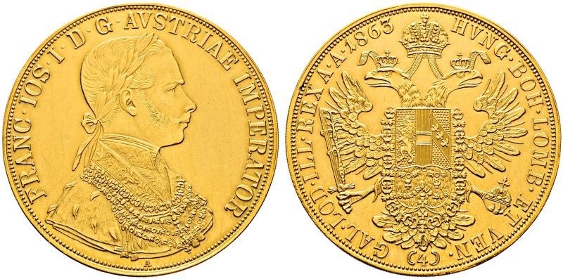 Haus Österreich. Franz Josef I., Kaiser von Österreich 1848-1916 
4 Dukaten 186...