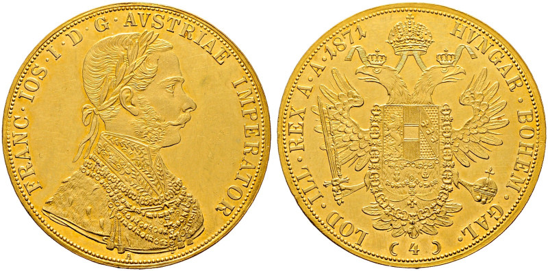 Haus Österreich. Franz Josef I., Kaiser von Österreich 1848-1916 
4 Dukaten 187...