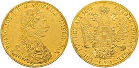 Haus Österreich. Franz Josef I., Kaiser von Österreich 1848-1916 
4 Dukaten 1871 -Wien- (A). Her. 25, J. 338a, Fr. 486. Frühwald 119. 13,99 g minimal...