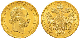 Haus Österreich. Franz Josef I., Kaiser von Österreich 1848-1916 
Dukat 1914. Her. 183, J. 344, Fr. 493. 3,50 g Prachtexemplar, fast Stempelglanz