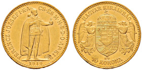 Haus Österreich. Franz Josef I., Kaiser von Österreich 1848-1916 
10 Kronen 1910 -Kremnitz-. Mit GEGENSTEMPEL "Schwert" von Bosnien. Her. zu 410, J. ...