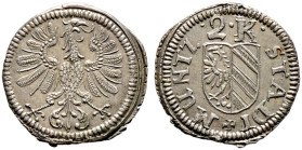 Nürnberg, Stadt. 
2 Kreuzer Stadtmünze o.J. (1643). Adler nach rechts blickend / Wertangabe über Wappen. Ke. 315, Slg. Erl. 560. sehr seltener Einzel...