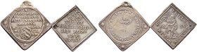 Nürnberg, Stadt. 
Lot (2 Stücke): Klippenförmiger Silberabschlag vom Dukat 1650 auf den Westfälischen Frieden (24 x 24 mm, 3,70 g. Ke. 67 Anm., Slg. ...