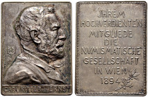 Haus Österreich. Franz Josef I., Kaiser von Österreich 1848-1916 
Silberplakette 1894. Auf den k.u.k. Oberbergrat Carl Ritter von Ernst (1833-1911). ...