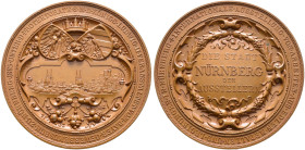 Nürnberg, Stadt. 
Bronzemedaille 1885 von H. Ströbel, auf die Internationale Ausstellung von Arbeiten aus edlen Metallen in Nürnberg. In Kartusche di...